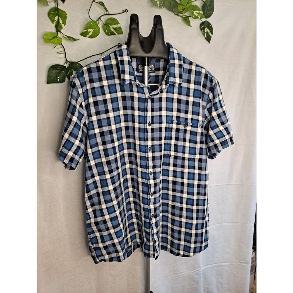 American Rag Plaid Short Sleeve Shirt Blue Black White XXLarge